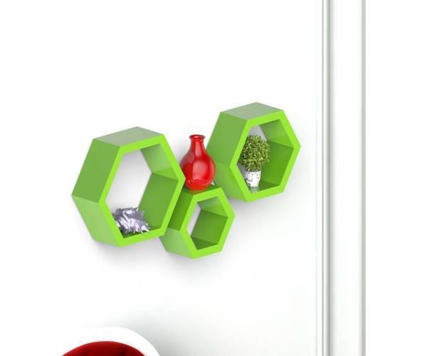 Hexagonal Shape Wooden Floating Wall Shelves Set of 3 - WoodenTwist