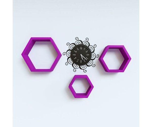 Hexagonal Shape Wooden Floating Wall Shelves Set of 3 - WoodenTwist