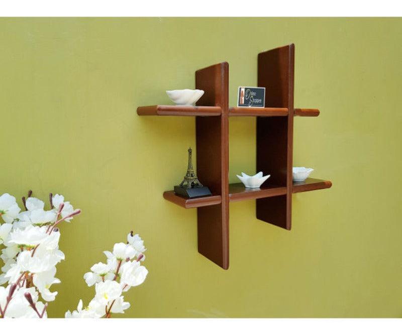 Criss Cross Floating Wall Shelf in a bedroom setting