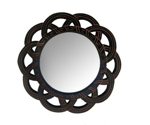Antique Wooden Wall Mirror Frame with Handicraft Work Design in black finish