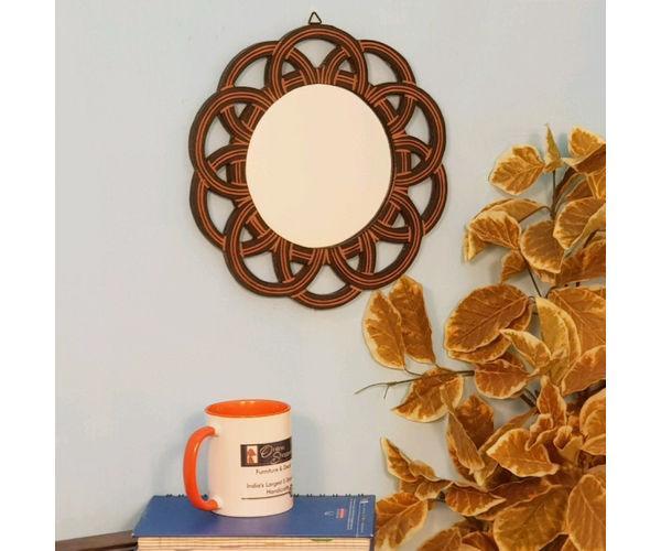 Antique Wooden Wall Mirror Frame with Handicraft Work Design - front view
