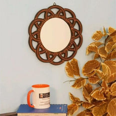 Antique Wooden Wall Mirror Frame with Handicraft Work Design - front view
