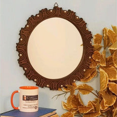 Antique Wooden Square Decorative Mirror with Handicraft Frame in brown - WoodenTwist