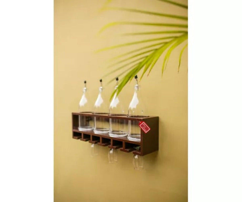Unique Wooden Bottle Rack, 4 Bottles Holder Wall Shelves - WoodenTwist