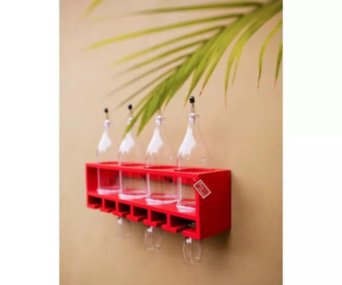 Unique Wooden Bottle Rack, 4 Bottles Holder Wall Shelves - WoodenTwist