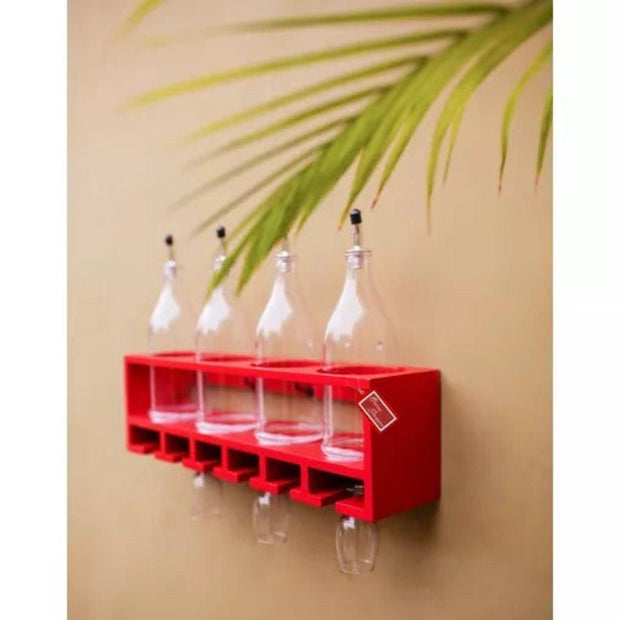 Unique Wooden Bottle Rack, 4 Bottles Holder Wall Shelves - WoodenTwist
