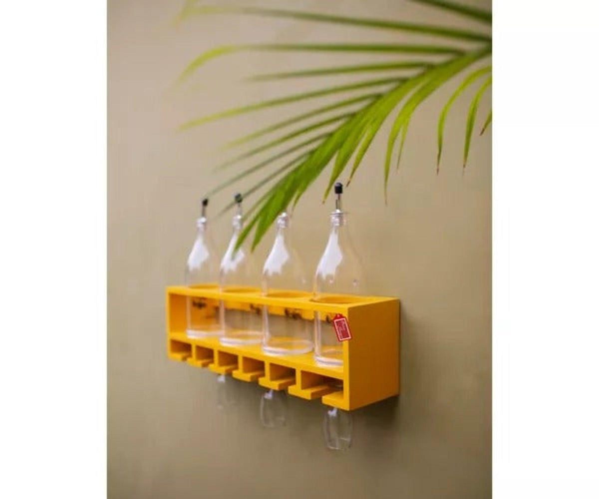 Unique Wooden Bottle Rack, 4 Bottles Holder Wall Shelves - WoodenTwist