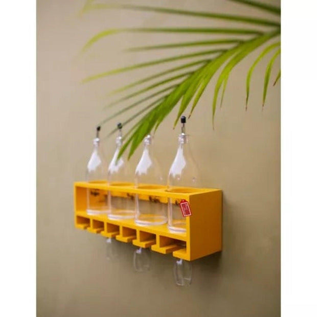 Unique Wooden Bottle Rack, 4 Bottles Holder Wall Shelves - WoodenTwist