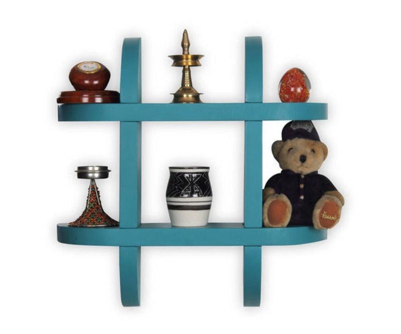 Wooden Criss Cross Floating Shelf in Blue finish