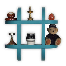 Wooden Criss Cross Floating Shelf in Blue finish