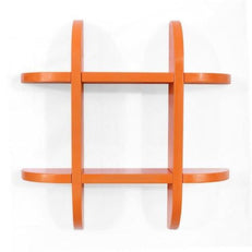 Wooden Criss Cross Floating Shelf holding books and photo frames