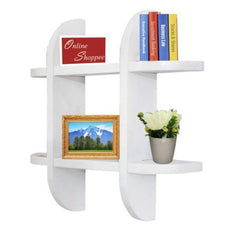 Wooden Criss Cross Floating Shelf wall mounted in a living room