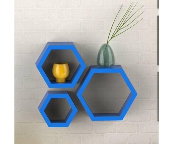 Hexagonal Shape Wooden Floating Wall Shelves Set of 3 - WoodenTwist