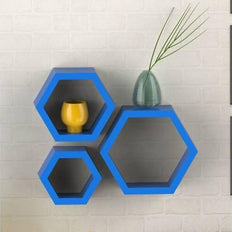 Hexagonal Shape Wooden Floating Wall Shelves Set of 3 - WoodenTwist