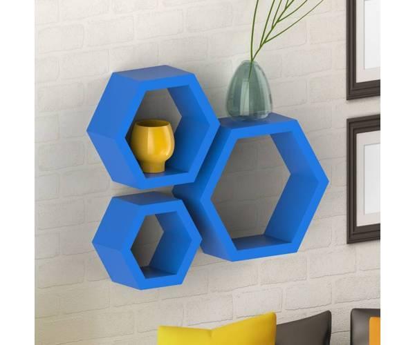 Hexagonal Shape Wooden Floating Wall Shelves Set of 3 - WoodenTwist
