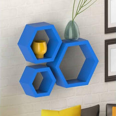 Hexagonal Shape Wooden Floating Wall Shelves Set of 3 - WoodenTwist