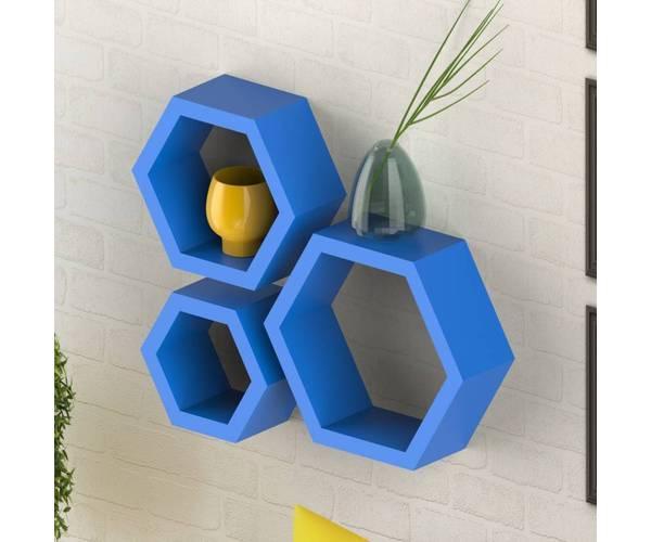 Hexagonal Shape Wooden Floating Wall Shelves Set of 3 - WoodenTwist