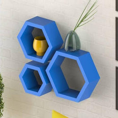 Hexagonal Shape Wooden Floating Wall Shelves Set of 3 - WoodenTwist