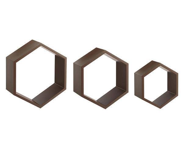 Hexagonal Shape Wooden Floating Wall Shelves Set of 3 - WoodenTwist