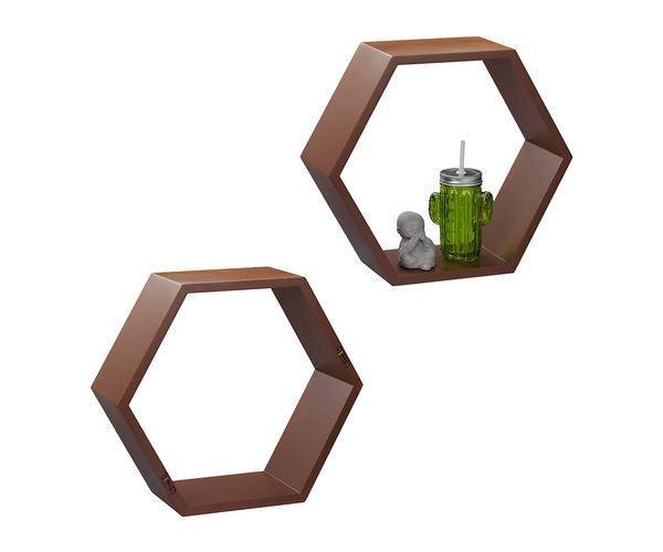 Hexagonal Shape Wooden Floating Wall Shelves Set of 3 - WoodenTwist