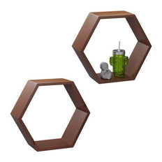 Hexagonal Shape Wooden Floating Wall Shelves Set of 3 - WoodenTwist
