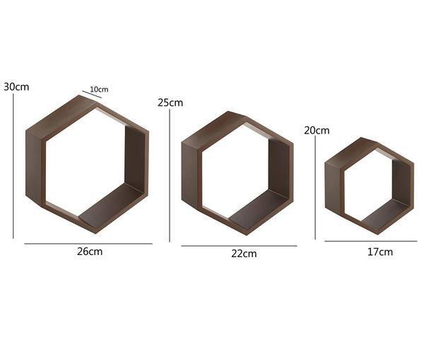 Hexagonal Shape Wooden Floating Wall Shelves Set of 3 - WoodenTwist
