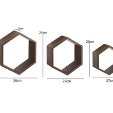 Hexagonal Shape Wooden Floating Wall Shelves Set of 3 - WoodenTwist