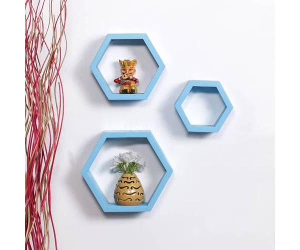 Hexagonal Shape Wooden Floating Wall Shelves Set of 3 - WoodenTwist