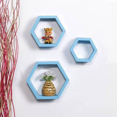 Hexagonal Shape Wooden Floating Wall Shelves Set of 3 - WoodenTwist