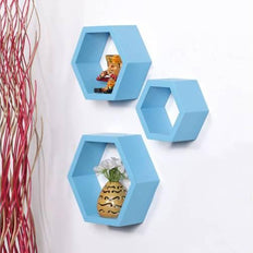 Hexagonal Shape Wooden Floating Wall Shelves Set of 3 - WoodenTwist