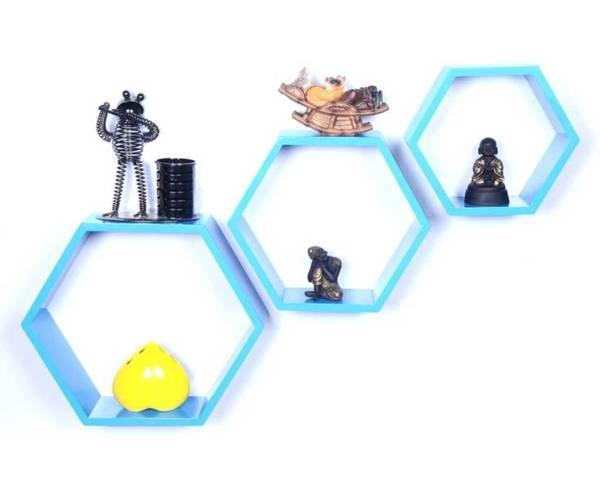 Hexagonal Shape Wooden Floating Wall Shelves Set of 3 - WoodenTwist
