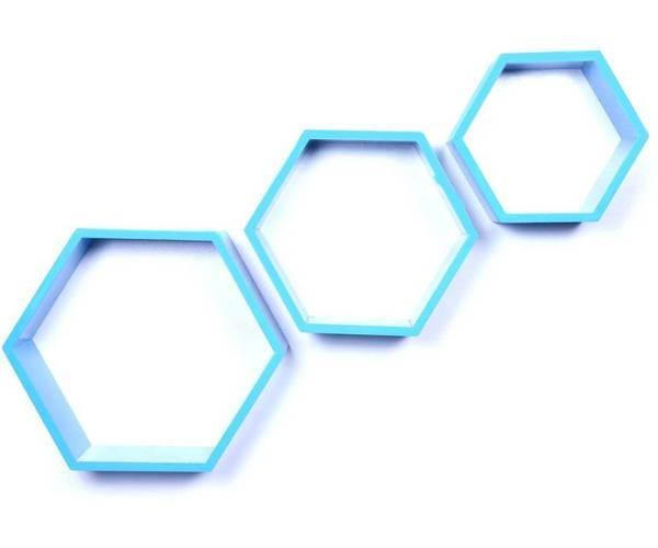 Hexagonal Shape Wooden Floating Wall Shelves Set of 3 - WoodenTwist