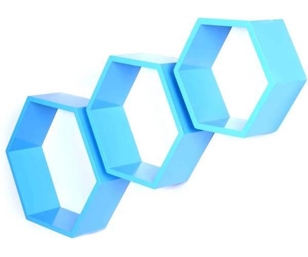 Hexagonal Shape Wooden Floating Wall Shelves Set of 3 - WoodenTwist