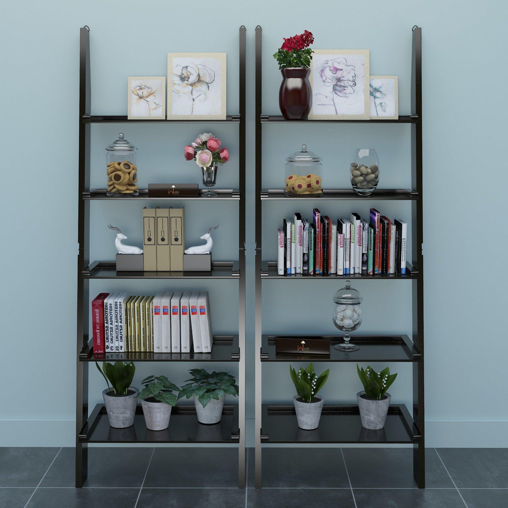 Leaning ladder bookshelf set of 2 in engineered wood