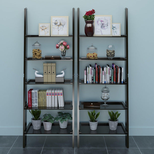 Leaning ladder bookshelf set of 2 in engineered wood