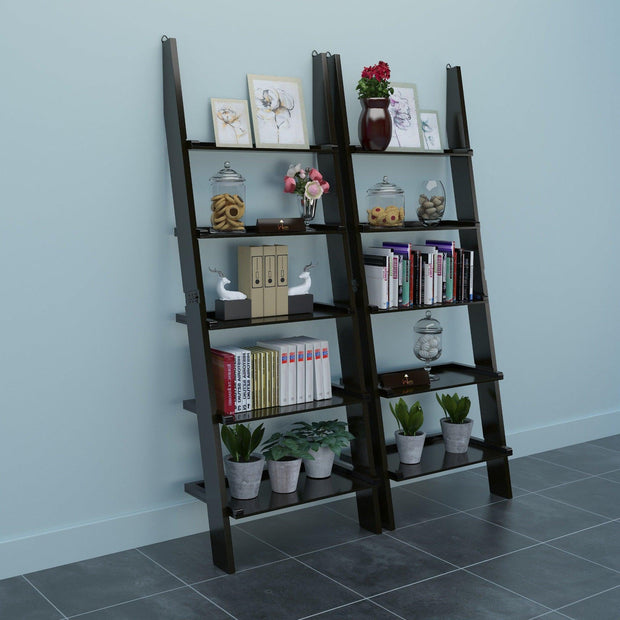 Leaning bookcase ladder room organizer with 5 shelves
