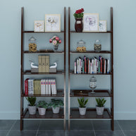 Leaning ladder shelf colour options black brown white yellow