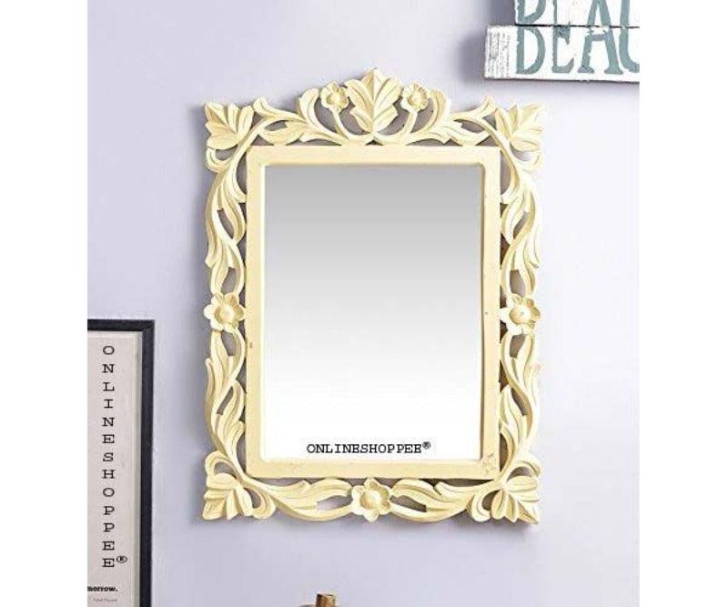 Wooden Carved Mirror - Yellow - WoodenTwist