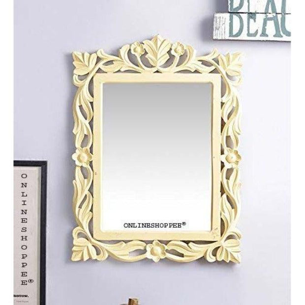 Wooden Carved Mirror - Yellow - WoodenTwist
