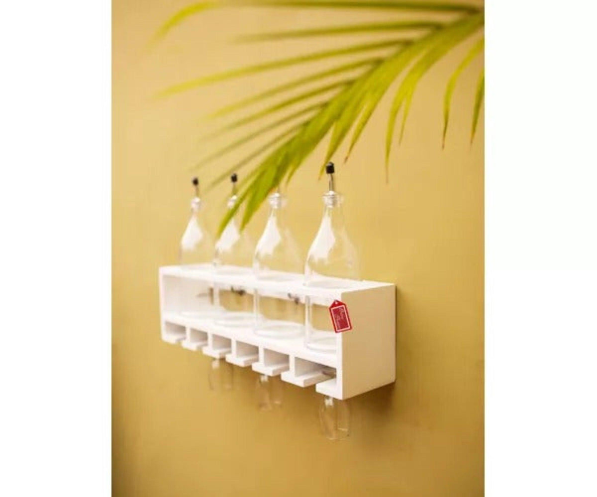 Unique Wooden Bottle Rack, 4 Bottles Holder Wall Shelves - WoodenTwist