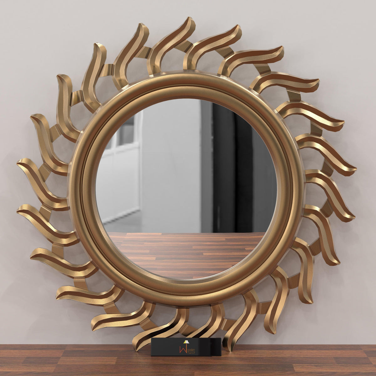 Hand carved detail in a golden finish
