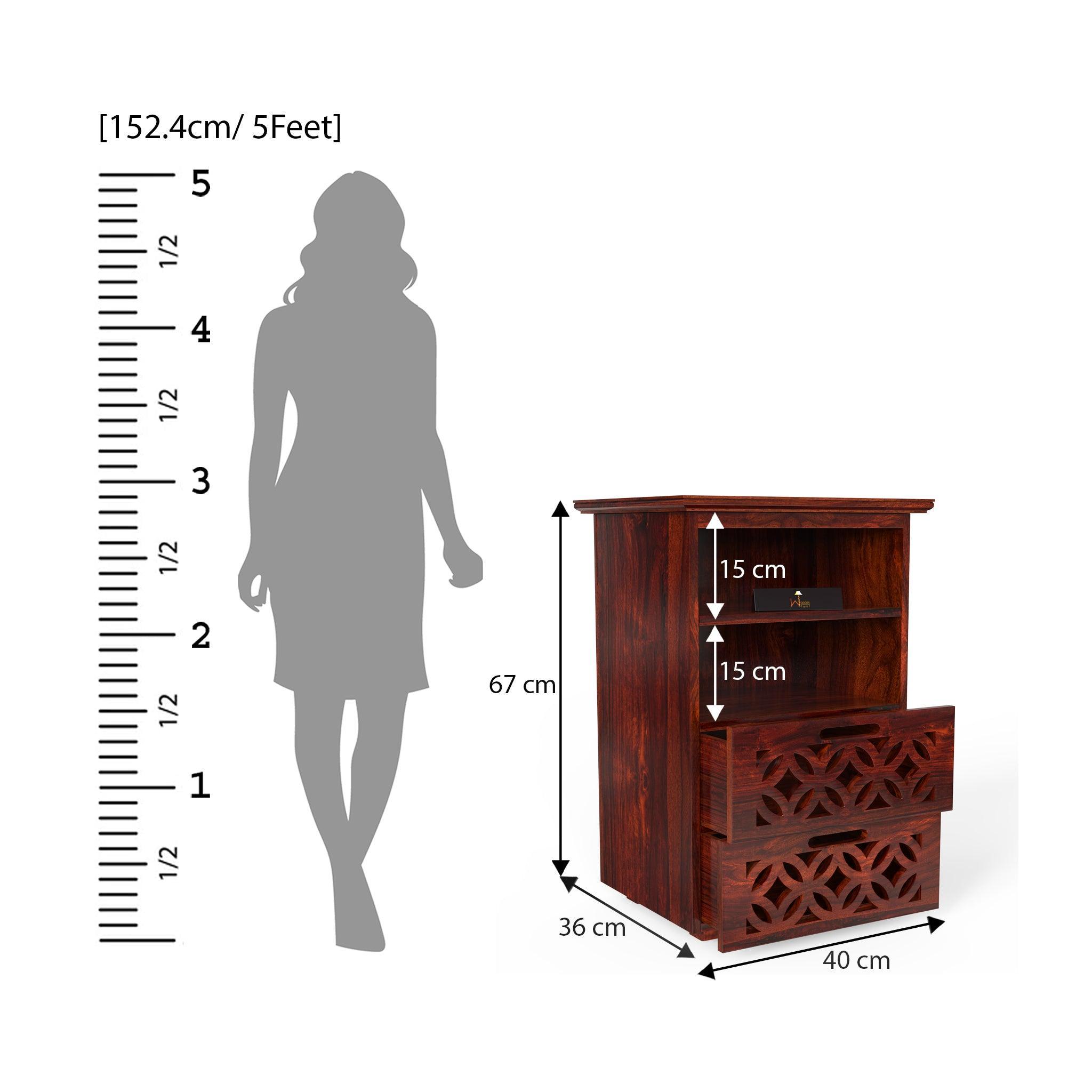 Mango Wood Bed Side Table Cabinet with 2 Drawer for Bed Room - WoodenTwist