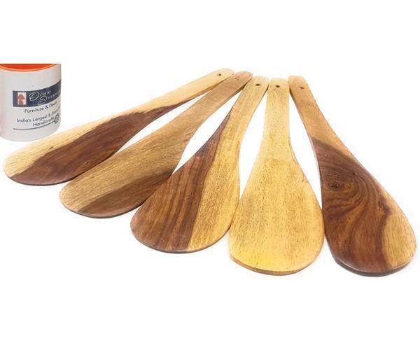 Wooden Nonstick Makhan Palta Spoons Set of 5, spoons laid out