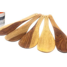 Wooden Nonstick Makhan Palta Spoons Set of 5, spoons laid out