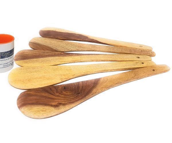 Wooden Nonstick Makhan Palta Spoons Set of 5, handle detail