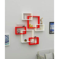 MDF Intersecting Wall Shelves (Set of 6) - Red & White - WoodenTwist