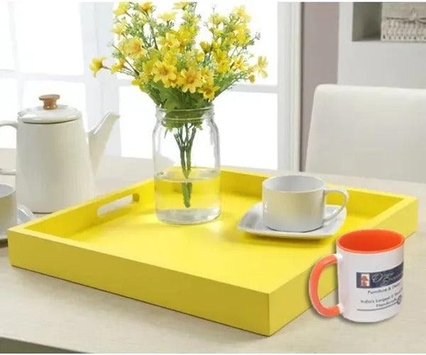 MDF wood serving tray styled on kitchen counter