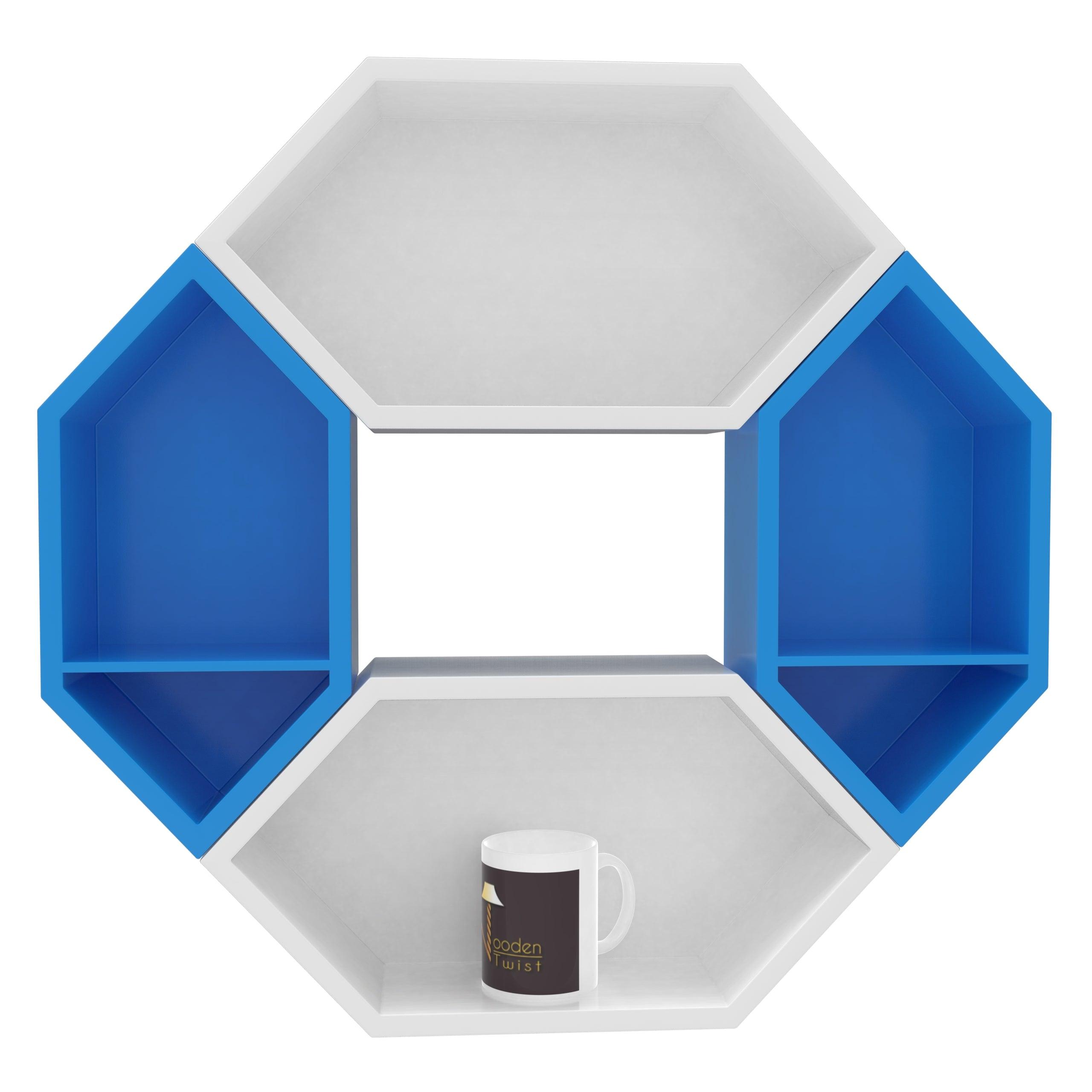 Wooden Pared Hexagon Floating Wall Shelf with 4 Shelves - WoodenTwist