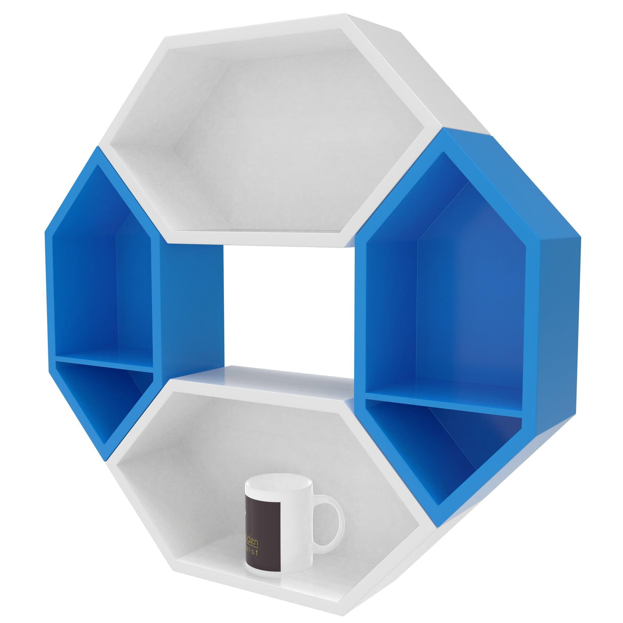 Wooden Pared Hexagon Floating Wall Shelf with 4 Shelves - WoodenTwist