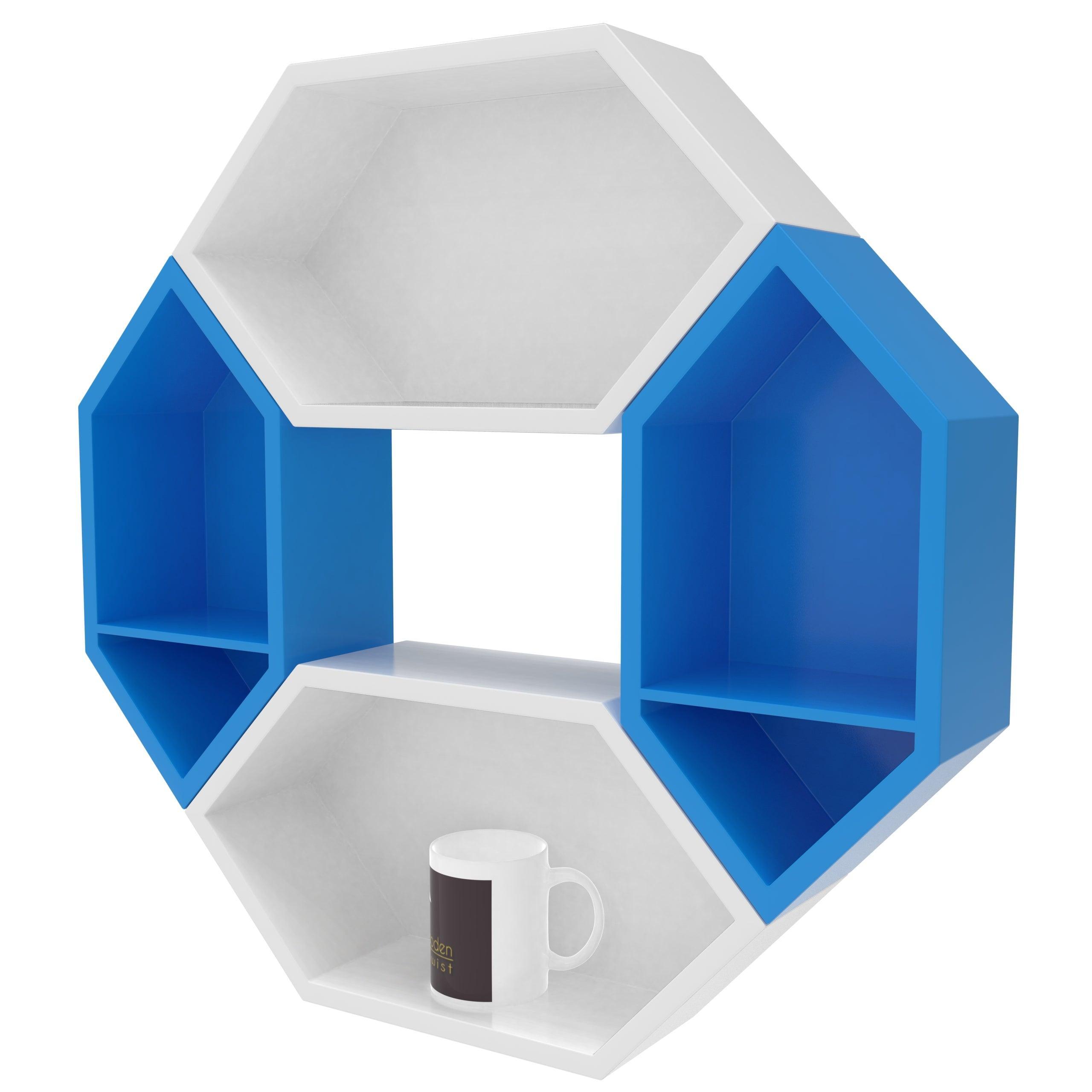 Wooden Pared Hexagon Floating Wall Shelf with 4 Shelves - WoodenTwist